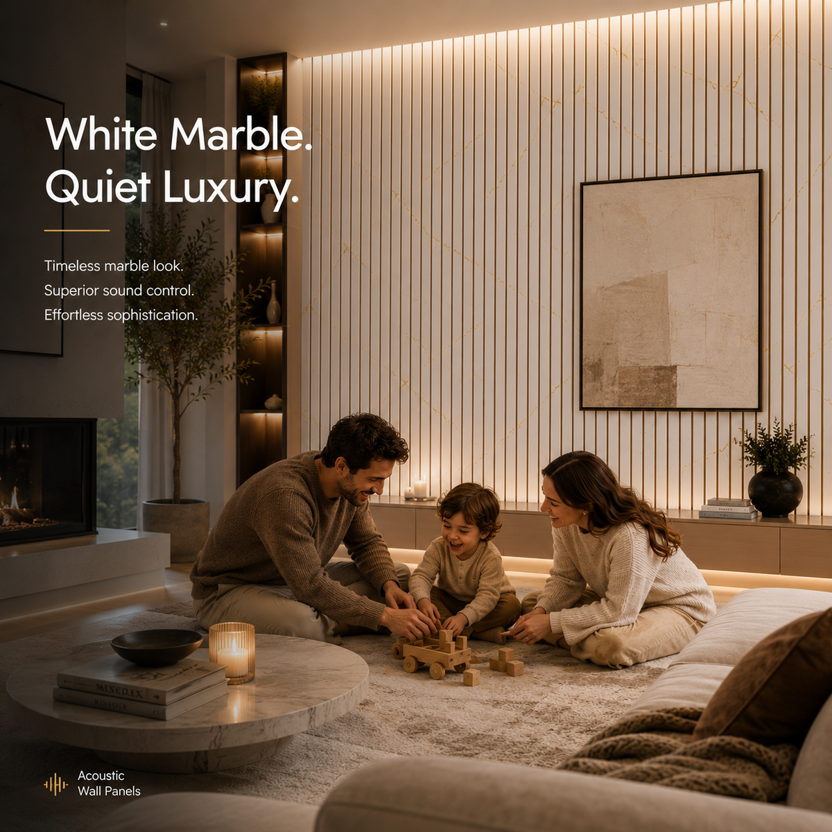 BRITWALL Linear Acoustic Wall Panel – White Gold Marble Design – 2400 × 600 × 21mm Pack of 2
