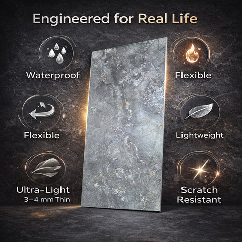 Pack of 2, BRITWALL Charcoal-Toned Flexible Marble Wall Panel Sheet | Soft PU Stone | 1200 x 600 mm | Ultra Lightweight, Waterproof, Heat & Scratch Resistant | DIY Friendly Decorative Wall Cladding