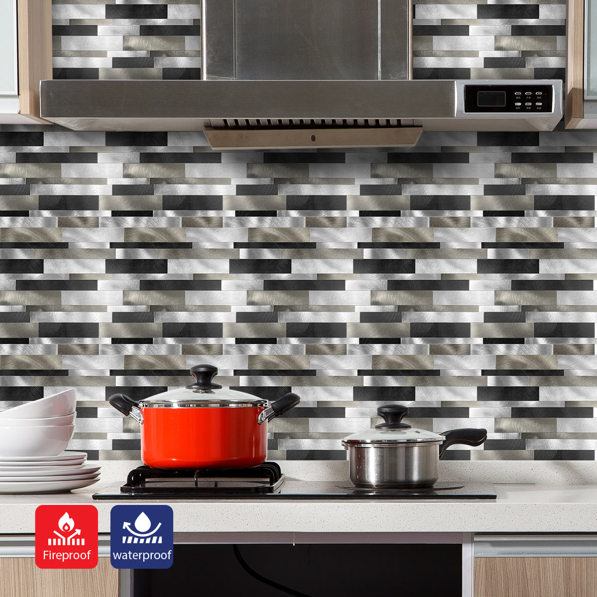 Pack of 4 Sleek Metallic Layers Peel & Stick Aluminum Tile Size:303 x 297 x 4 mm