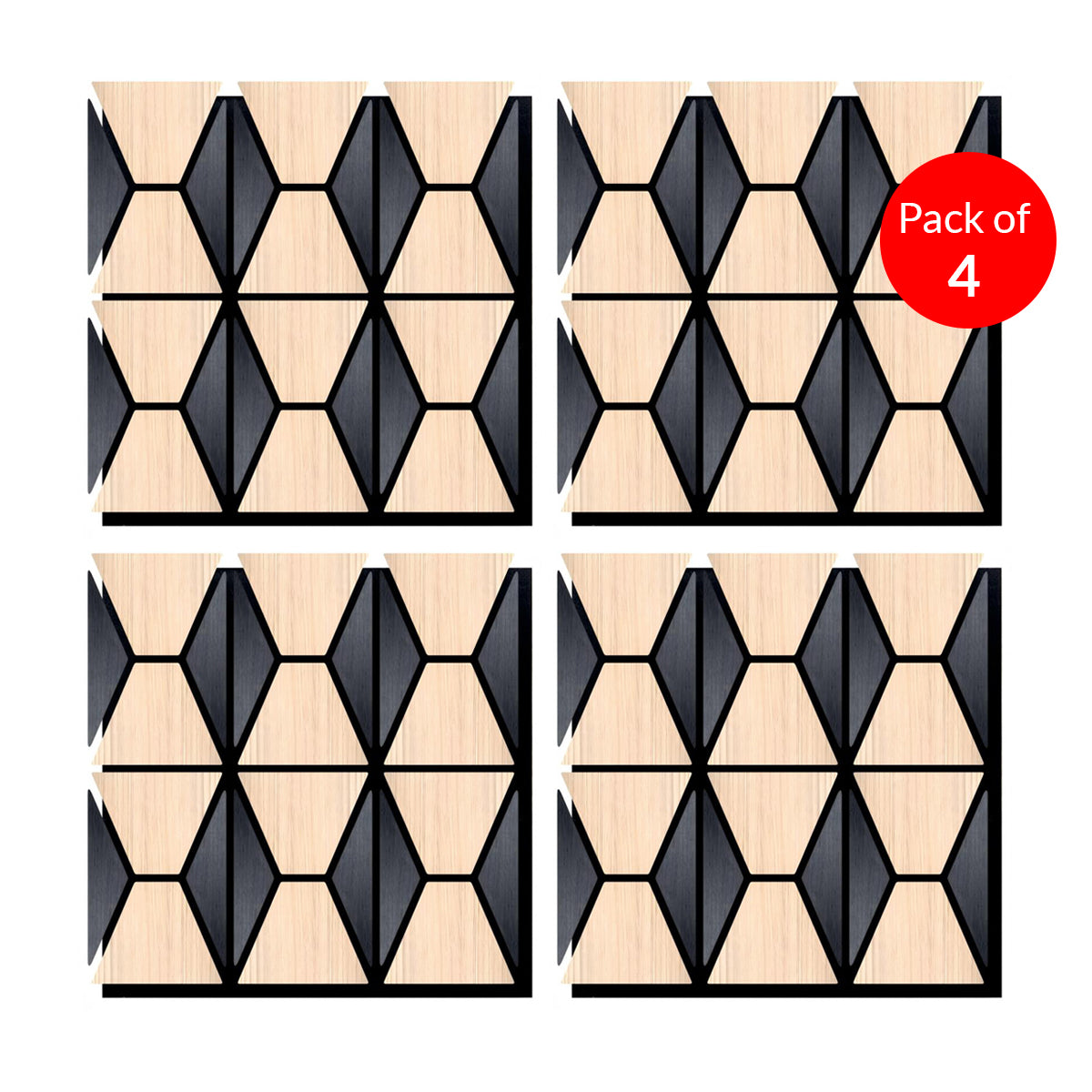Geometric Harmony Acoustic Panel - PET + MDF | 610 x 610 x 17 mm | Stylish Soundproofing Solution Pack of 4