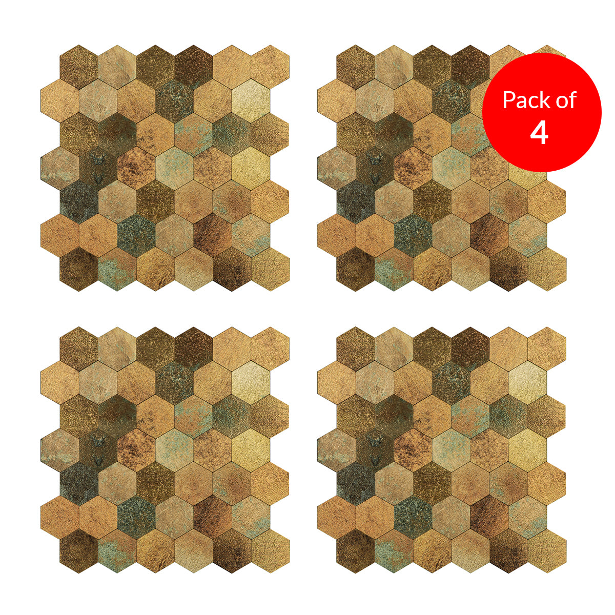 Pack of 4 Hexagon Mixed Bronze Peel & Stick Aluminum Mosaic Tile Size: 290 × 288 × 3.5 mm