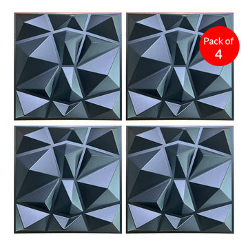 Pack of 4, 3D PVC Wall Panel – Faceted Diamond Design | Black | 500 x 500 mm | Waterproof & Lightweight