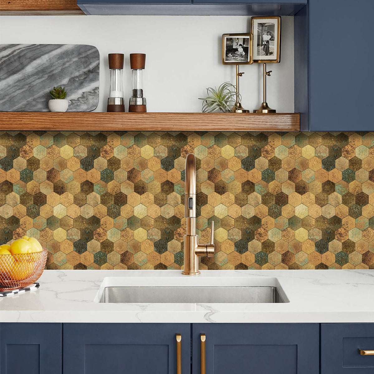 Pack of 4 Hexagon Mixed Bronze Peel & Stick Aluminum Mosaic Tile Size: 290 × 288 × 3.5 mm