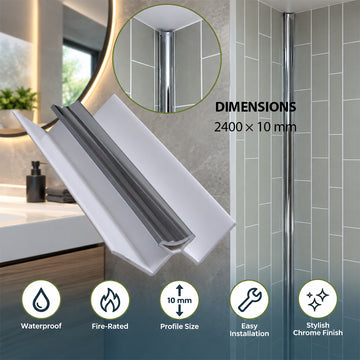 Britwall Shower Panel Internal Corner Chrome Aluminium Trim 2400x10mm Chrome