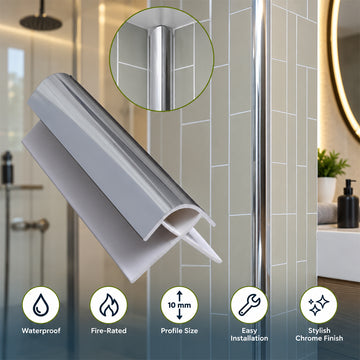 Britwall External Corner Chrome Aluminium Trim for Shower 2400x10mm Chrome