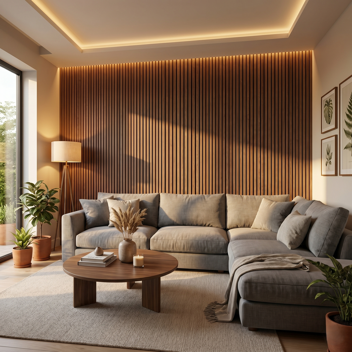 Slat feature wall in living room