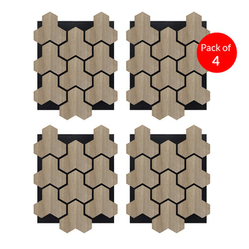Geometric Acoustic Panel with Wooden Hexagon Pattern - PET + MDF (Pack of 4)