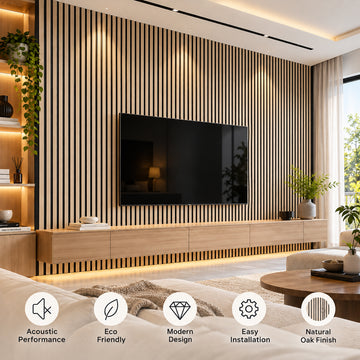 Linear Acoustic Wall Panel - PET + MDF | 605 x 2400 x 17 mm | Perfect for TV Media Walls - Pack of 2