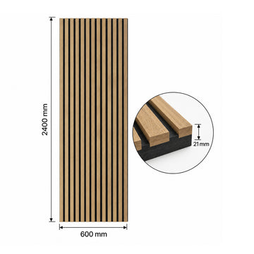 Linear Acoustic Wall Panel -  PET + MDF, Warm Brown Wood Grain Size: 2400*600*21mm Pack of 2