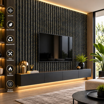 Britwall Linear Acoustic Wall Panel Black Gold Vein Design 2400x600x21mm Pack of 2