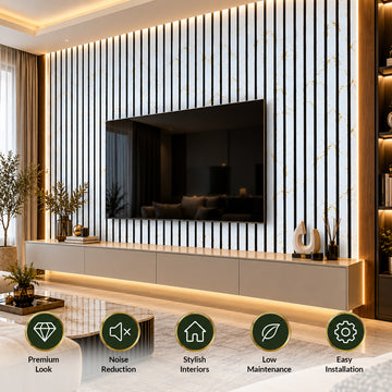 Britwall Linear Acoustic Wall Panel White Gold Marble Design 2400x600x21mm Pack of 2