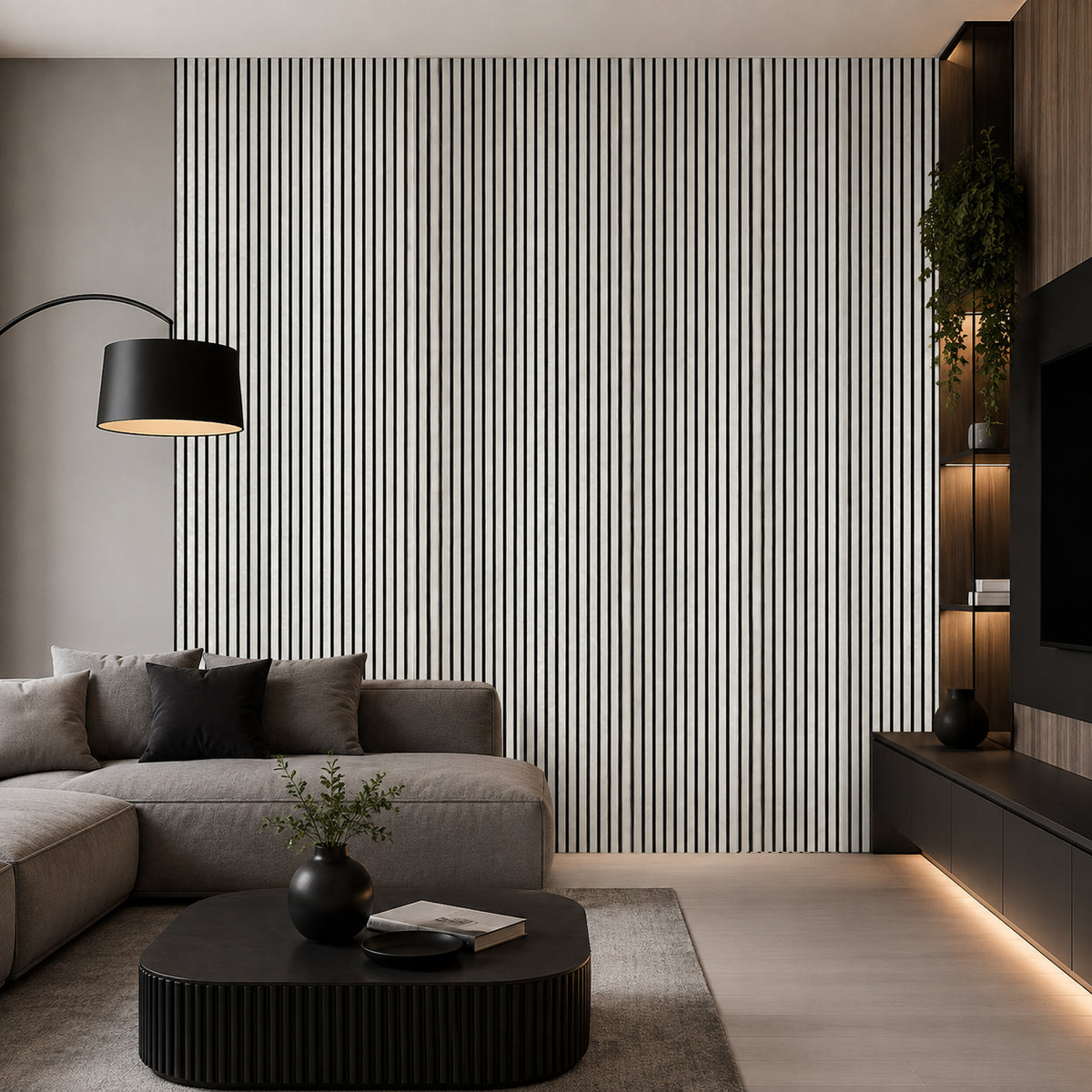 Britwall Acoustic Wall Panel Noise Reducing Textured Light Grey Slatted Interior Panel 2400x600mm Pack of 2
