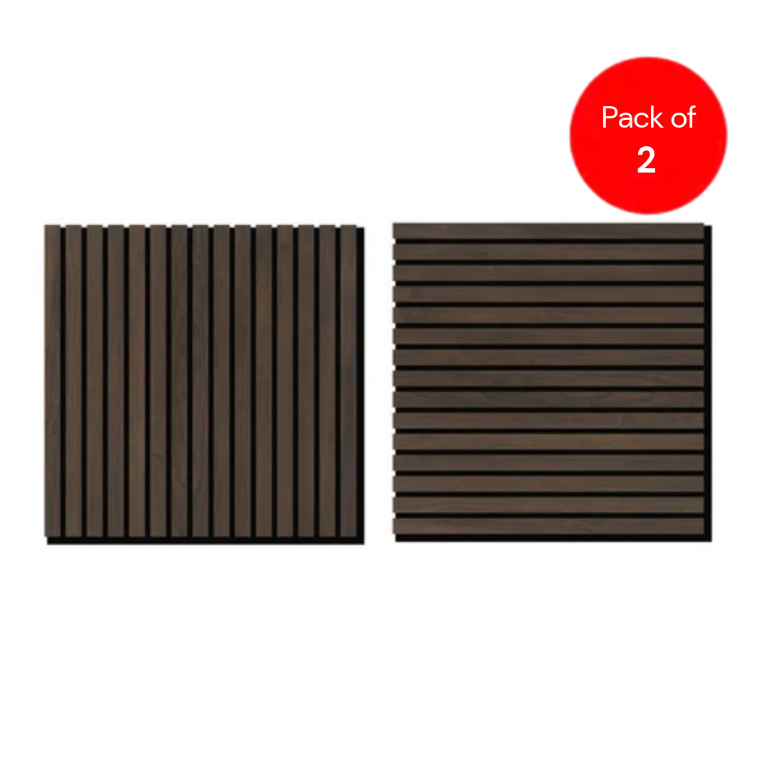 Britwall QuadraLine Acoustic Wall Panel Walnut Oak Noise Reducing Slatted Interior Panel 600x600mm Pack of 4