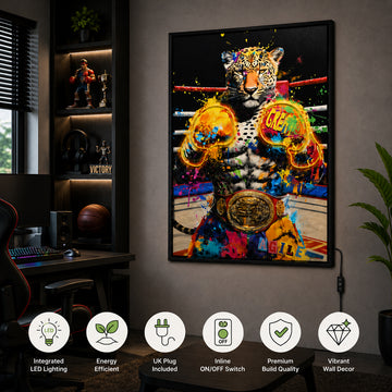 Britwall LED Wall Art Tiger Boxing Illuminated Canvas 83x123cm with UK Plug & ON Off Switch