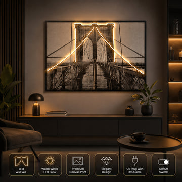 Britwall LED Wall Art Winter Bridge Illuminated Canvas 123x83cm with UK Plug & ON Off Switch