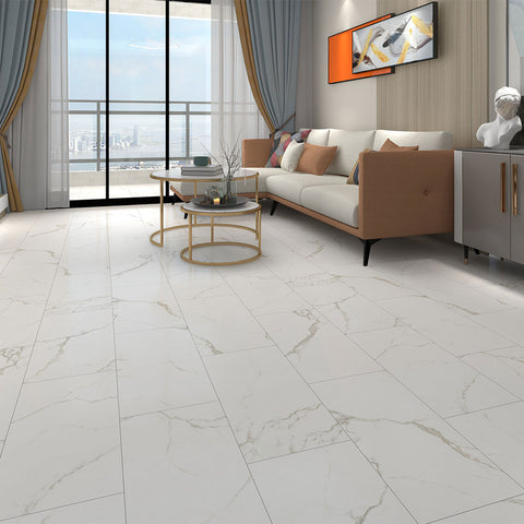 Britwall Pack of 10 Carrara Marble SPC Tile Flooring 620 x 310mm – 1.92m² Coverage Waterproof Click Lock Vinyl Tiles with IXPE Underlay