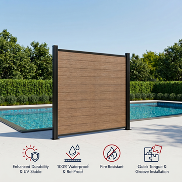 Composite Fence Panel Kit | 1.8m x 1.8m | Includes Panels, Post and Fixings | Waterflow Grain Design (ProFence) – Teak A