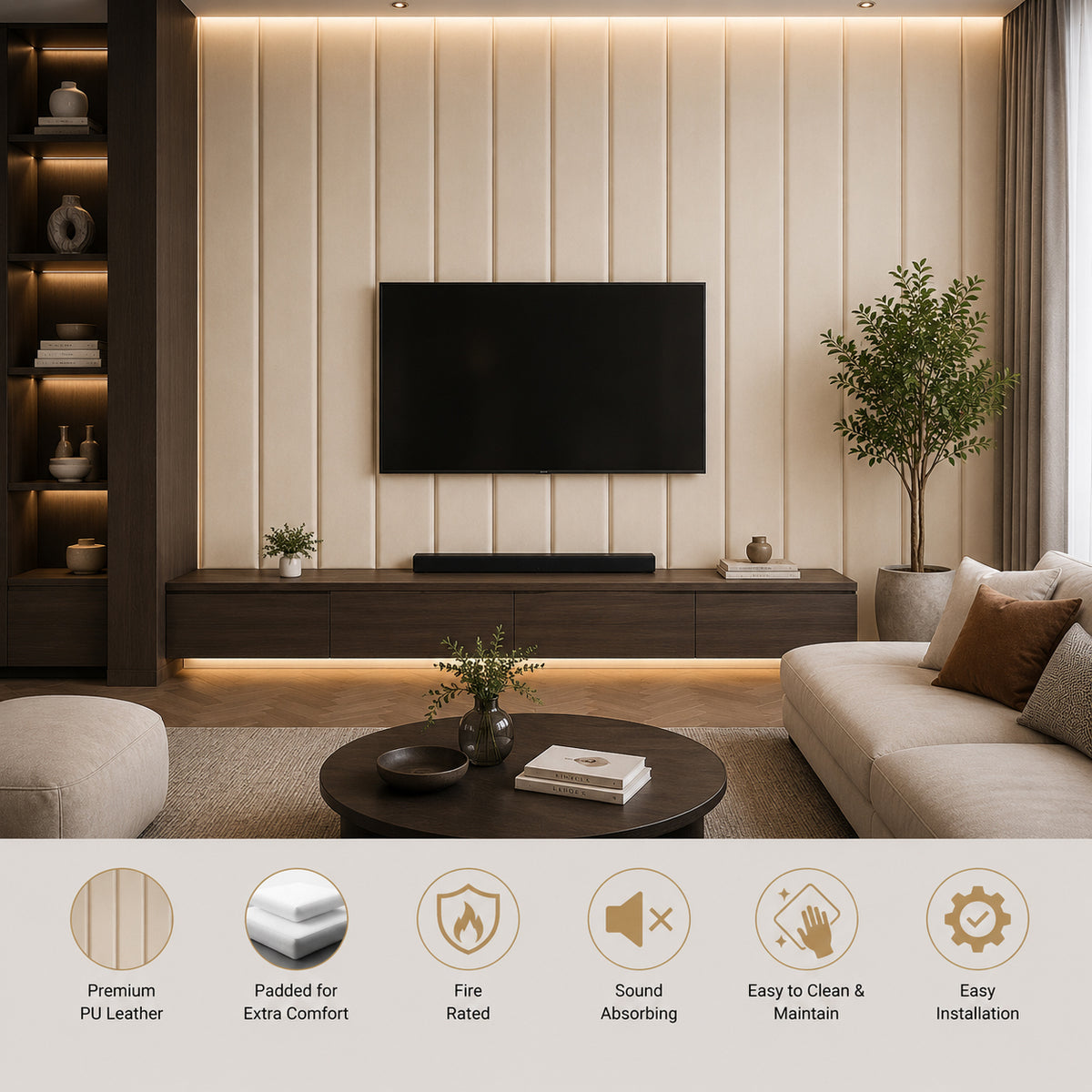 BRITWALL GrandBaguette Wall Panel Desert Sand Luxury Textured Feature Wall Cladding Interior 550x2400x55mm - Pack of 2