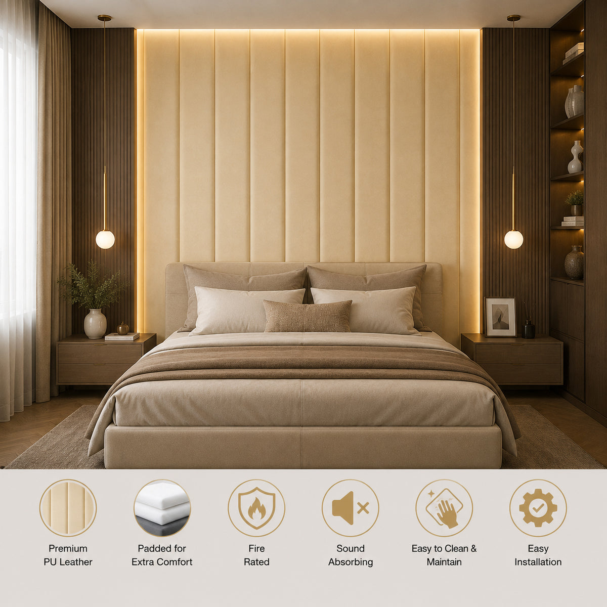 BRITWALL GrandBaguette Wall Panel Suede Gold Luxury Textured Feature Wall Cladding Interior 550x2400x55mm - Pack of 2