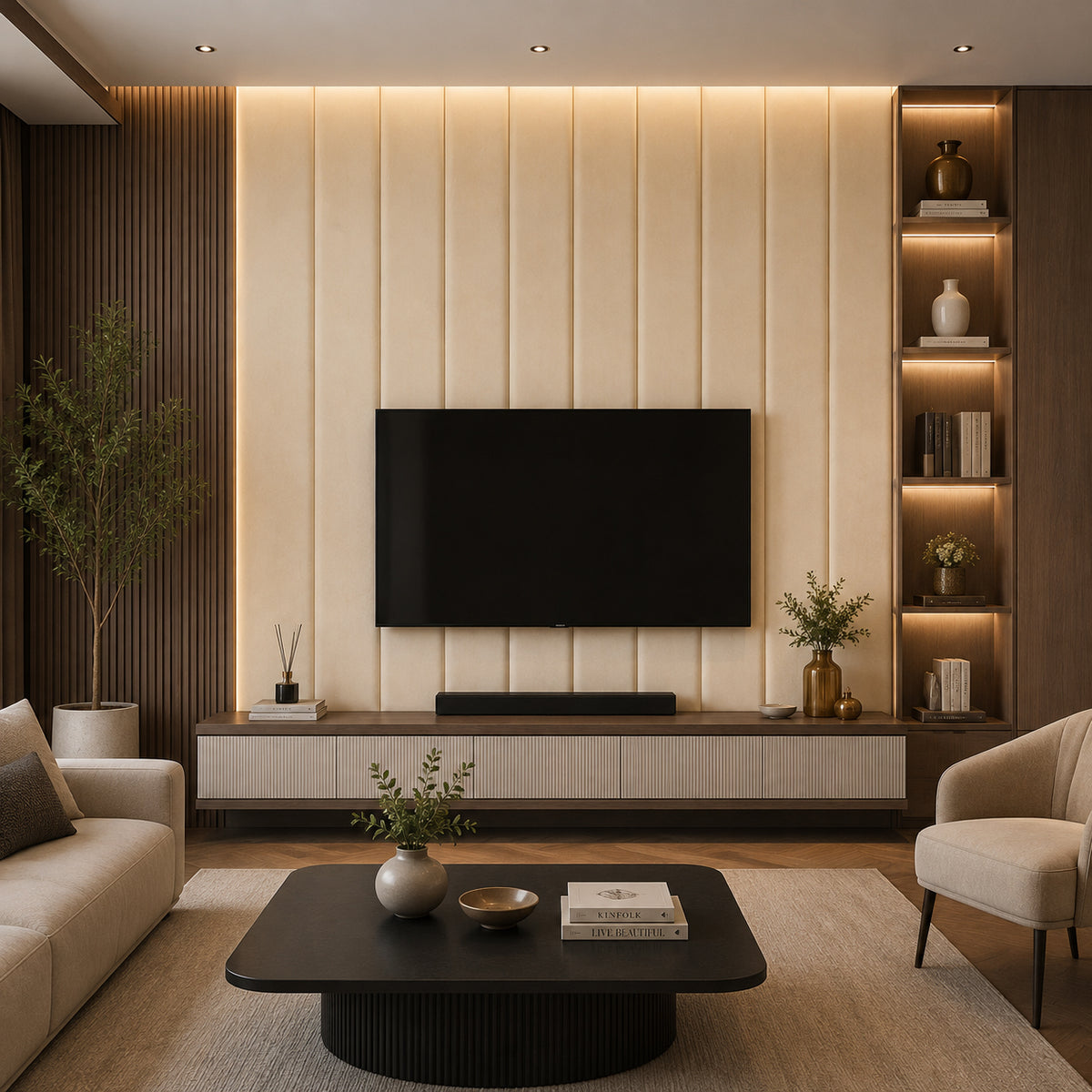 BRITWALL GrandBaguette Wall Panel Suede Gold Luxury Textured Feature Wall Cladding Interior 550x2400x55mm - Pack of 2