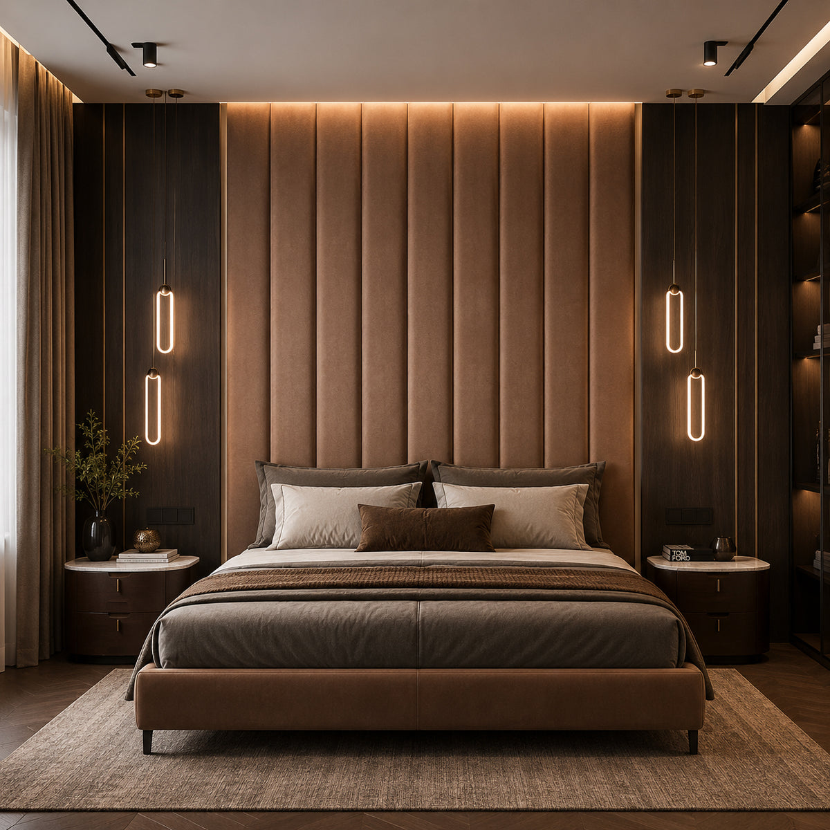 BRITWALL GrandBaguette Wall Panel Espresso Brown Luxury Textured Feature Wall Cladding 550x2400x55mm - Pack of 2
