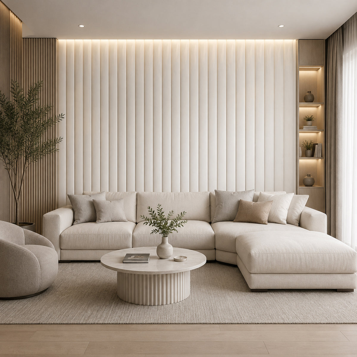 BRITWALL CastleCurve Wall Panel Ivory Silk Decorative Feature Wall Panel Interior Cladding 500x2400x45mm - Pack of 2