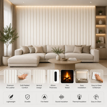 BRITWALL CastleCurve Wall Panel Soft Ecru Mist Decorative Feature Wall Panel Interior Cladding 500x2400x45mm - Pack of 2