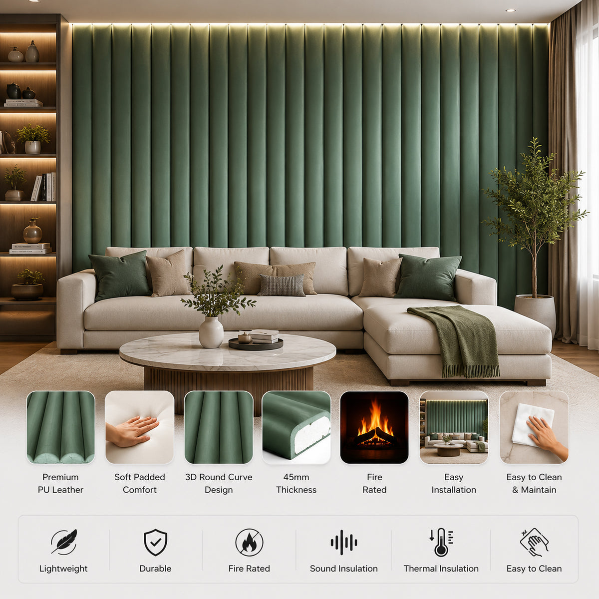 BRITWALL CastleCurve Wall Panel Emerald Luxe Decorative Feature Wall Panel Interior Cladding 500x2400x45mm - Pack of 2