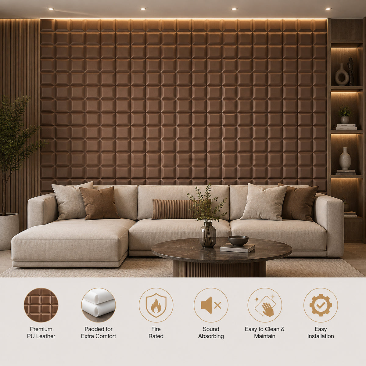 BRITWALL GridForm Self Adhesive Wall Panel Espresso Brown Geometric Feature Wall Cladding 600x2400x20mm - Pack of 2