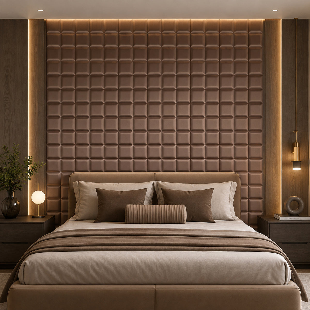 BRITWALL GridForm Self Adhesive Wall Panel Espresso Brown Geometric Feature Wall Cladding 600x2400x20mm - Pack of 2