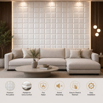 BRITWALL GridForm Self Adhesive Wall Panel Soft Ecru Mist Geometric Feature Wall Cladding 600x2400x20mm - Pack of 2