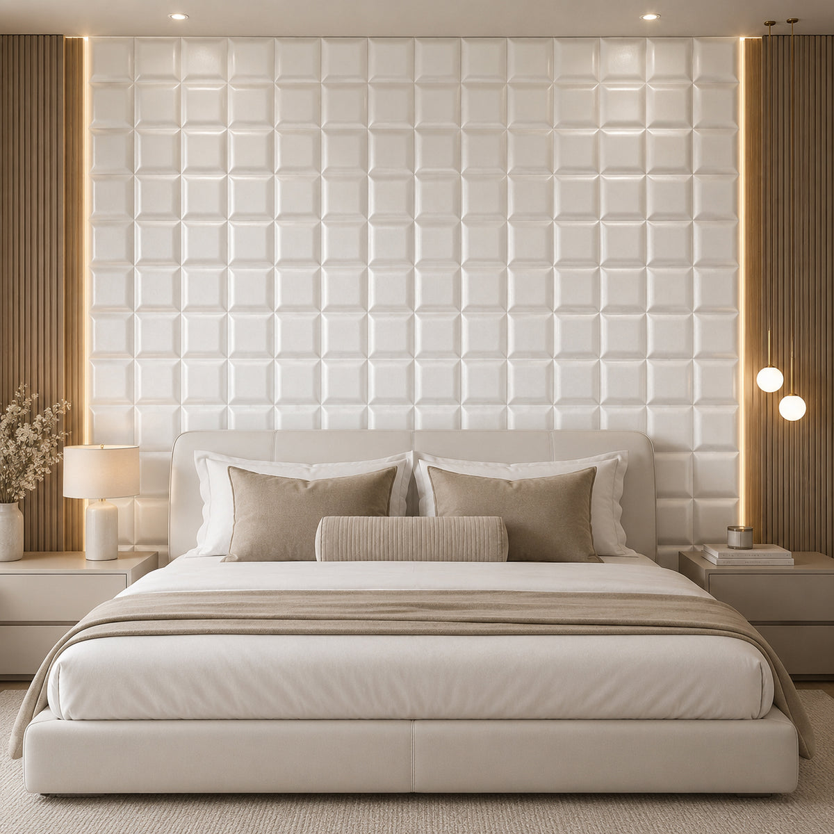 BRITWALL GridForm Self Adhesive Wall Panel Soft Ecru Mist Geometric Feature Wall Cladding 600x2400x20mm - Pack of 2
