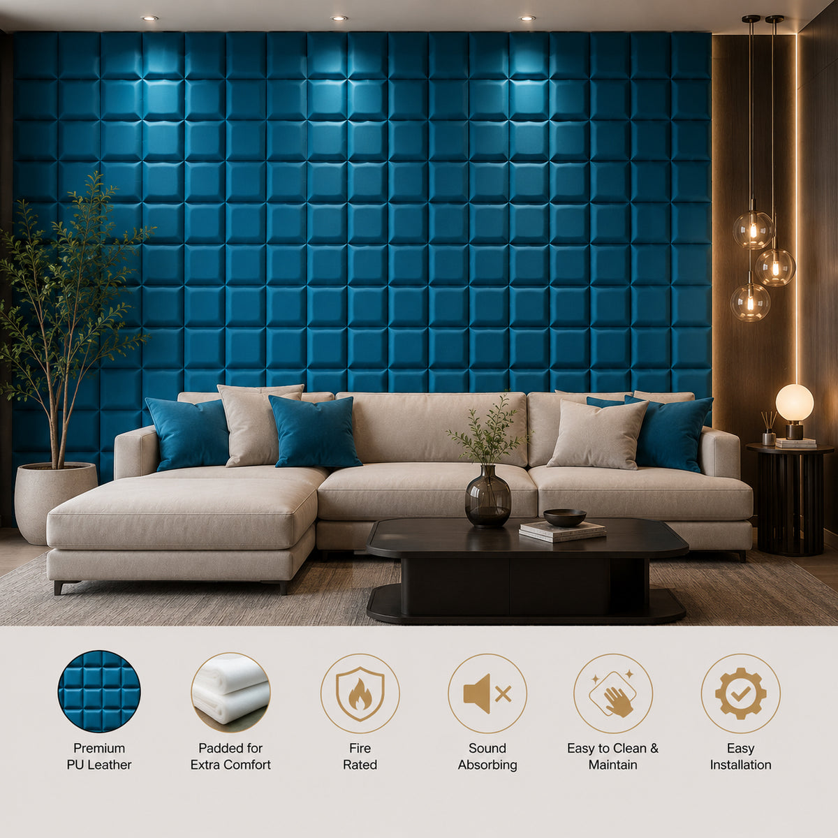 BRITWALL GridForm Self Adhesive Wall Panel Teal Depths Geometric Feature Wall Cladding 600x2400x20mm - Pack of 2