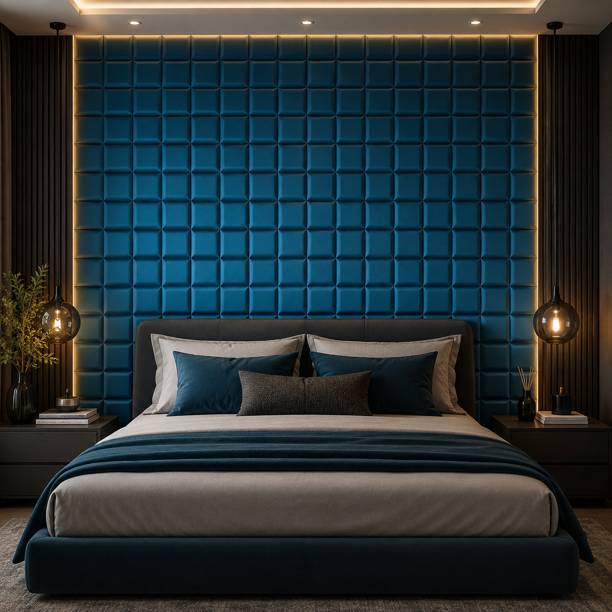 BRITWALL GridForm Self Adhesive Wall Panel Teal Depths Geometric Feature Wall Cladding 600x2400x20mm - Pack of 2