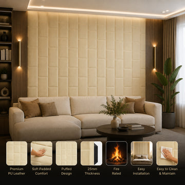 BRITWALL SoftPad Self Adhesive Headboard Wall Panel Champagne Beige Upholstered Bedroom Panel 300x900x25mm