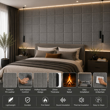 BRITWALL SoftPad Self Adhesive Headboard Wall Panel Ash Grey Upholstered Bedroom Panel 300x900x25mm