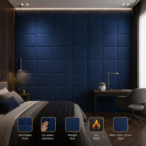 Britwall SoftPad Self Adhesive Upholstered Headboard Wall Panel Midnight Navy 300x900x25mm Pack of 4