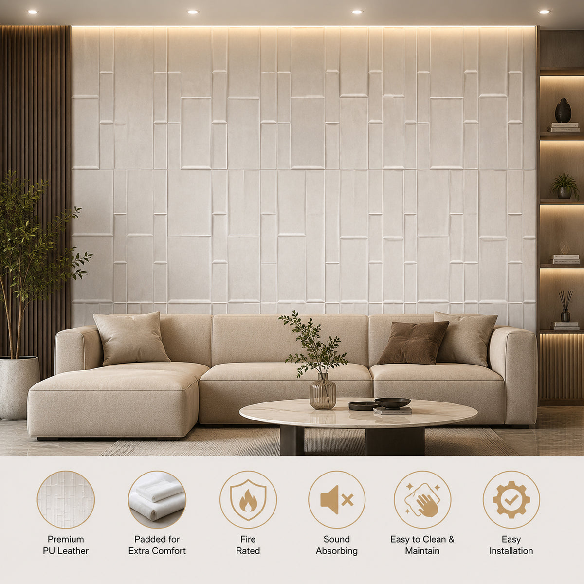 BRITWALL SlimLine Self Adhesive Wall Panel Mink Grey Slim Profile Decorative Interior Feature Wall Cladding 600x2400x12mm - Pack of 2