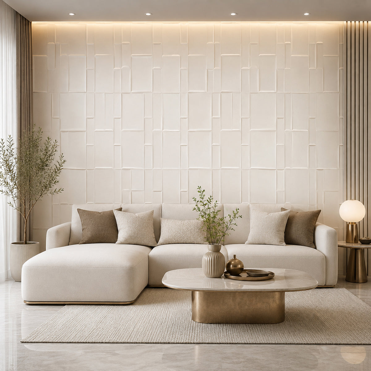 BRITWALL SlimLine Self Adhesive Wall Panel Champagne Cream Slim Profile Decorative Interior Wall Cladding 600x2400x12mm - Pack of 2
