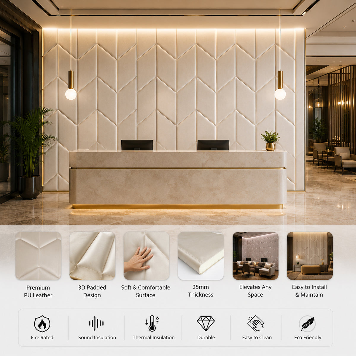 BRITWALL UrbanEdge Self Adhesive Wall Panel Desert Sand Decorative Feature Wall Panel Interior Cladding 600x2400x25mm - Pack of 2