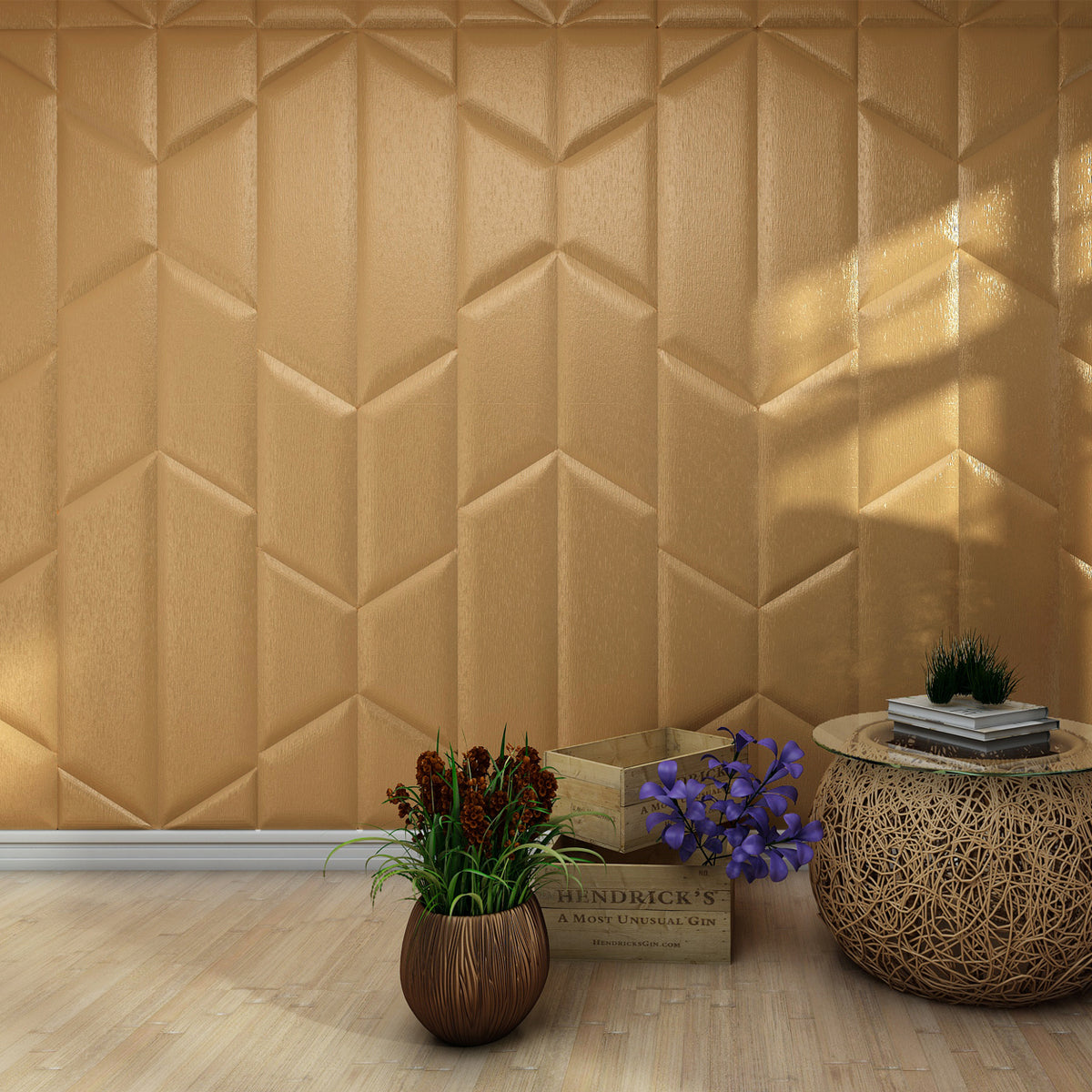 BRITWALL UrbanEdge Self Adhesive Wall Panel Suede Gold Decorative Feature Wall Panel Interior Cladding 600x2400x25mm - Pack of 2