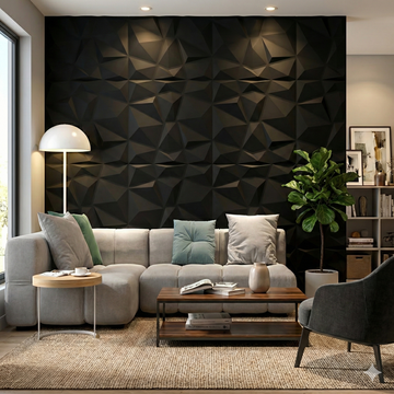 3D PU Leather Wall Panel 600x600mm 25mm Thickness Pack of 4 – Diamond Embossed Black