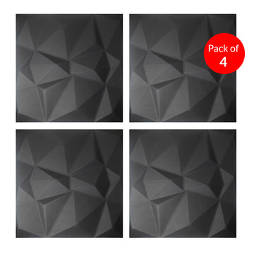 Elegant 3D Diamond-Embossed Black PU Leather Wall Panels - 25mm Thickness (Pack of 4) Size: 600 x 600 mm