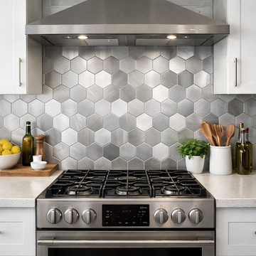Pack of 4 Aluminium Peel & Stick Tile – 290 × 288 × 4 mm – Large Hexastyle