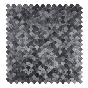 Pack of 4, Reflective Scallop-Pattern Peel & Stick Aluminum Tile (Pack of 4) Size:295 x 300 x 4 mm