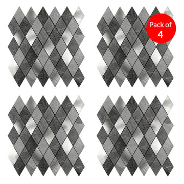 Silver Slate Diamond Pattern Peel & Stick Aluminum Tile (Pack of 4) Size:295 x 295 x 4.5 mm