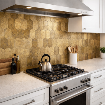 Pack of 4 Hexagon Peel & Stick Aluminium Mosaic Wall Tile 293 x 285 mm – Bronze