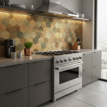Pack of 4 Hexagon Peel & Stick Aluminium Mosaic Tile 290 x 288 mm – White Gold Marble
