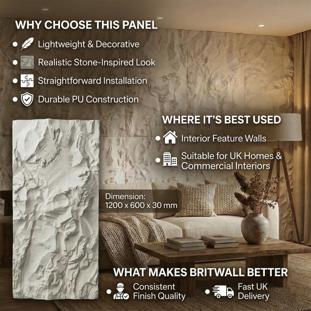 Pu Colore Texture Light Stone PU Wall Panels Crushed Texture Pack of 3