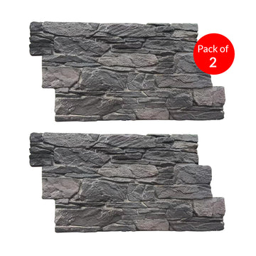 Rustic Stacked Slate PU Wall Panel Charcoal Finish (Pack of 2) Size:1200 x 600 mm